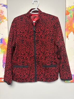 Bold Red and Black Animal Print Bomber Jacket**please see picture for sizing!